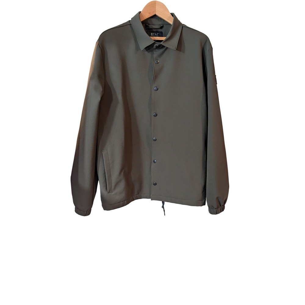 BYLT Premium Basics Mens Coaches Jacket Olive Green Snap Front Large